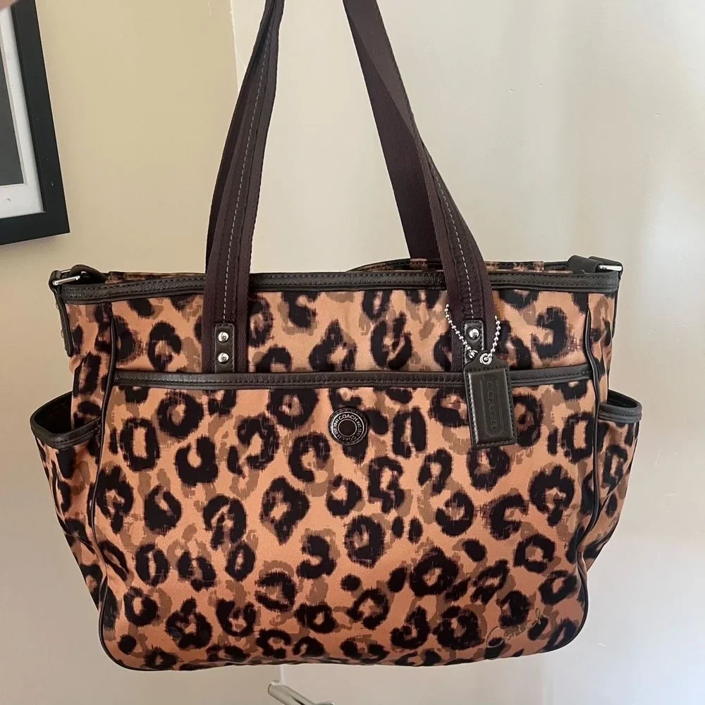 Coach Madison Ocelot Leopard Print Baby Bag Tote Brown Leather 21306